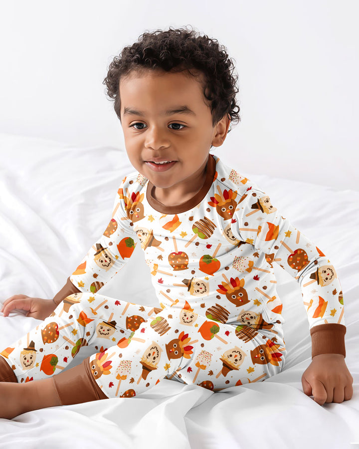 Fall Caramel Apple Family Matching Bamboo Two Piece Long Sleeve Pajama Set