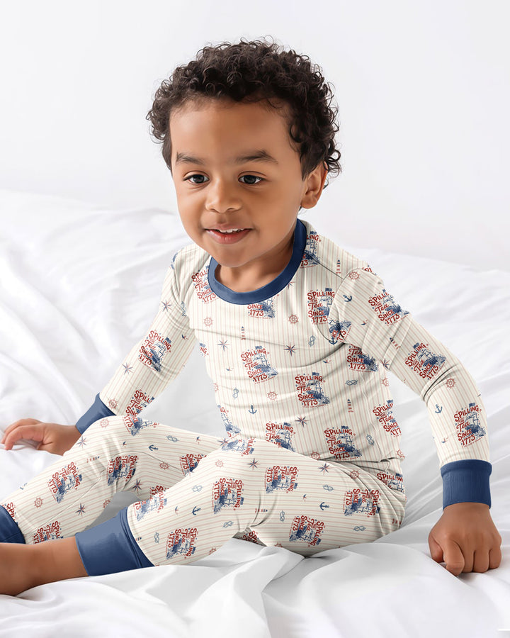 Spilling The Tea Since 1773 Family Matching Bamboo Two Piece Long Sleeve Pajama Set