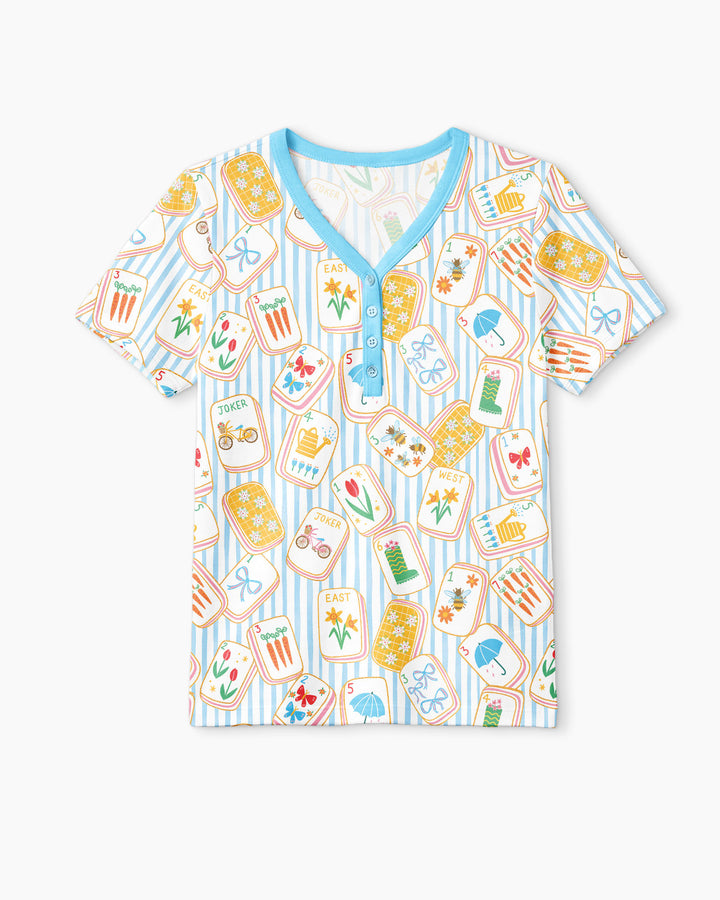 Mahjong Club Mommy & Me Matching Bamboo Women Short Sleeve Short Pajama Set