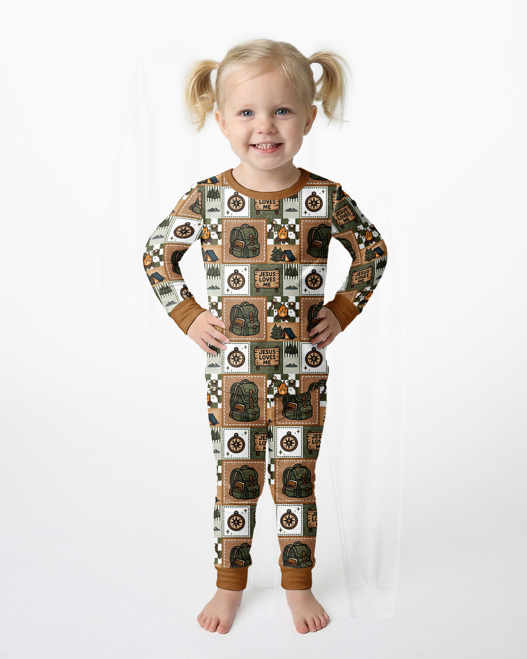 Camping Jesus Loves Me Bamboo Two Piece Long Sleeve Pajama Set