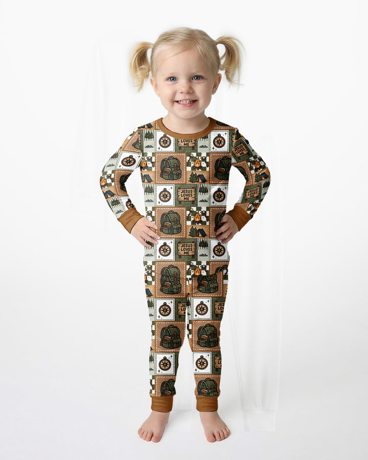 Camping Jesus Loves Me Bamboo Two Piece Long Sleeve Pajama Set