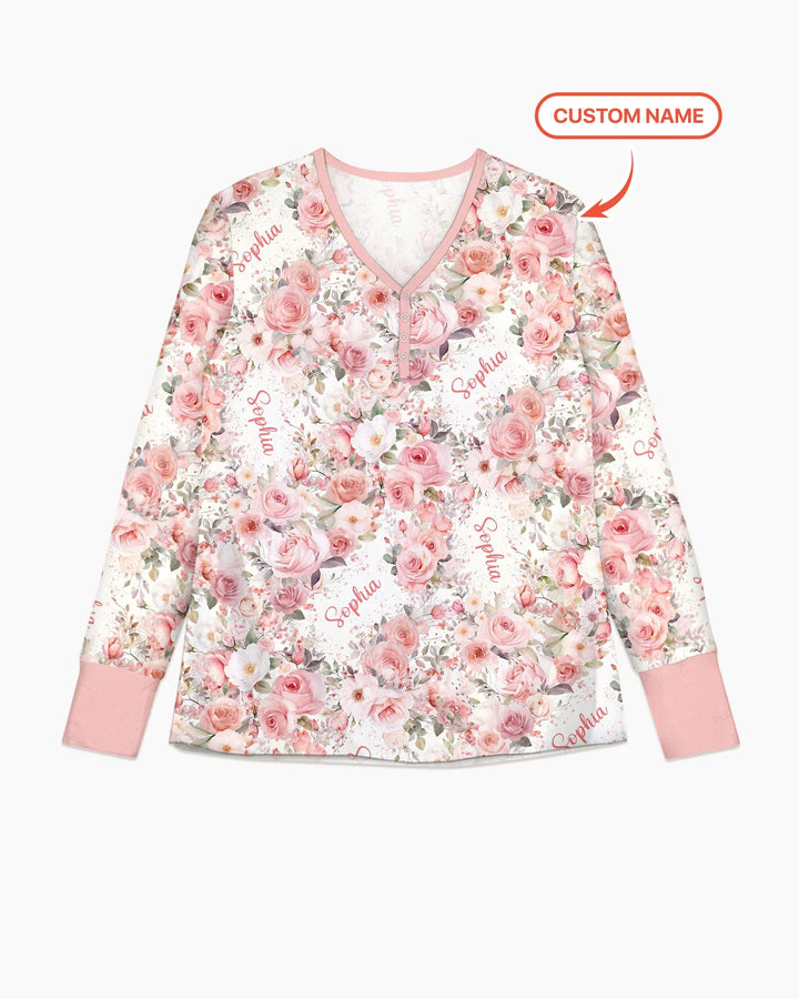 Benutzerdefinierter Name Geburtsmonatsblumen Bambus Damen Schlafanzug-Set