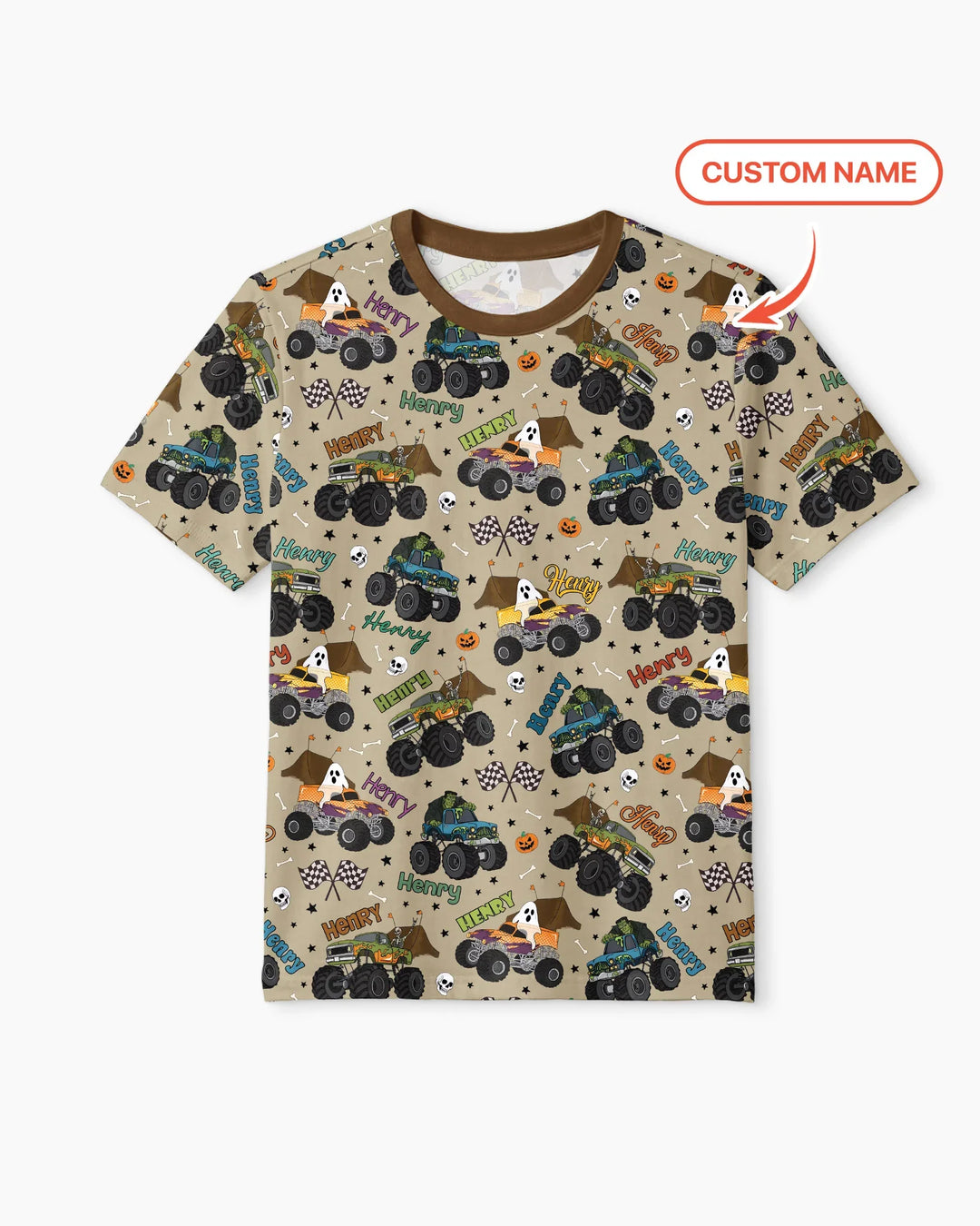 Custom Name Halloween Creepy Crusher Family Matching Bamboo Men Short Sleeve Short Pajama Set