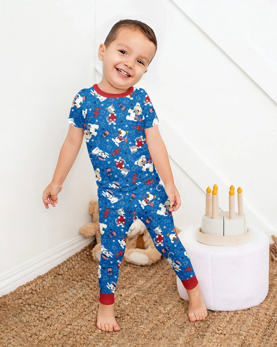 Red, White & Woof Family Matching Bamboo Two Piece Short Sleeve Pajama Set