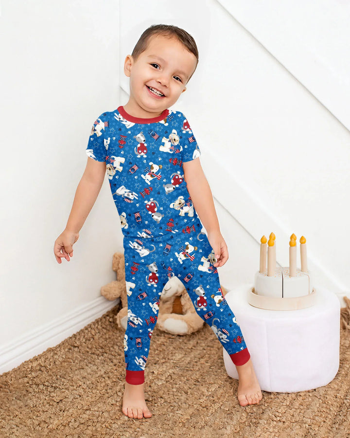 Red, White & Woof Family Matching Bamboo Two Piece Short Sleeve Pajama Set