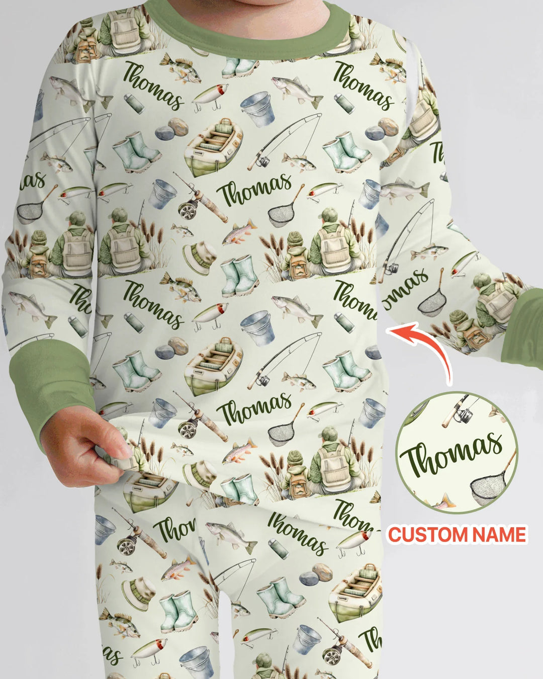Custom Name Fishing Day Daddy & Me Matching Bamboo Two Piece Long Sleeve Pajama Set