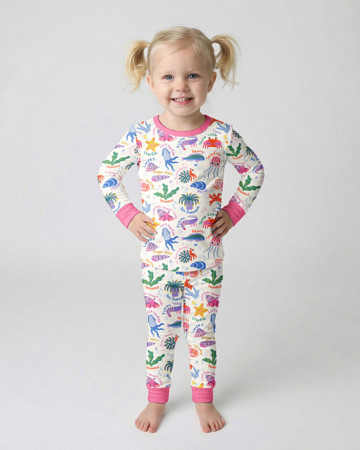 Conjunto de pijama de dos piezas de bambú de manga larga Tide Pool Pals