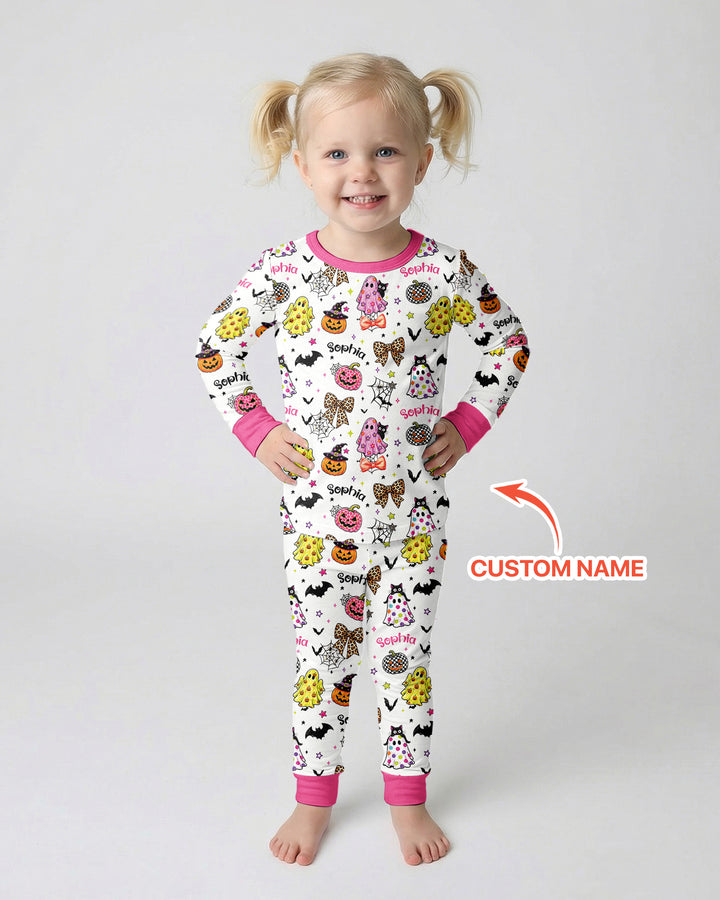 Custom Name Coquette Summerween Bamboo Two Piece Long Sleeve Pajama Set