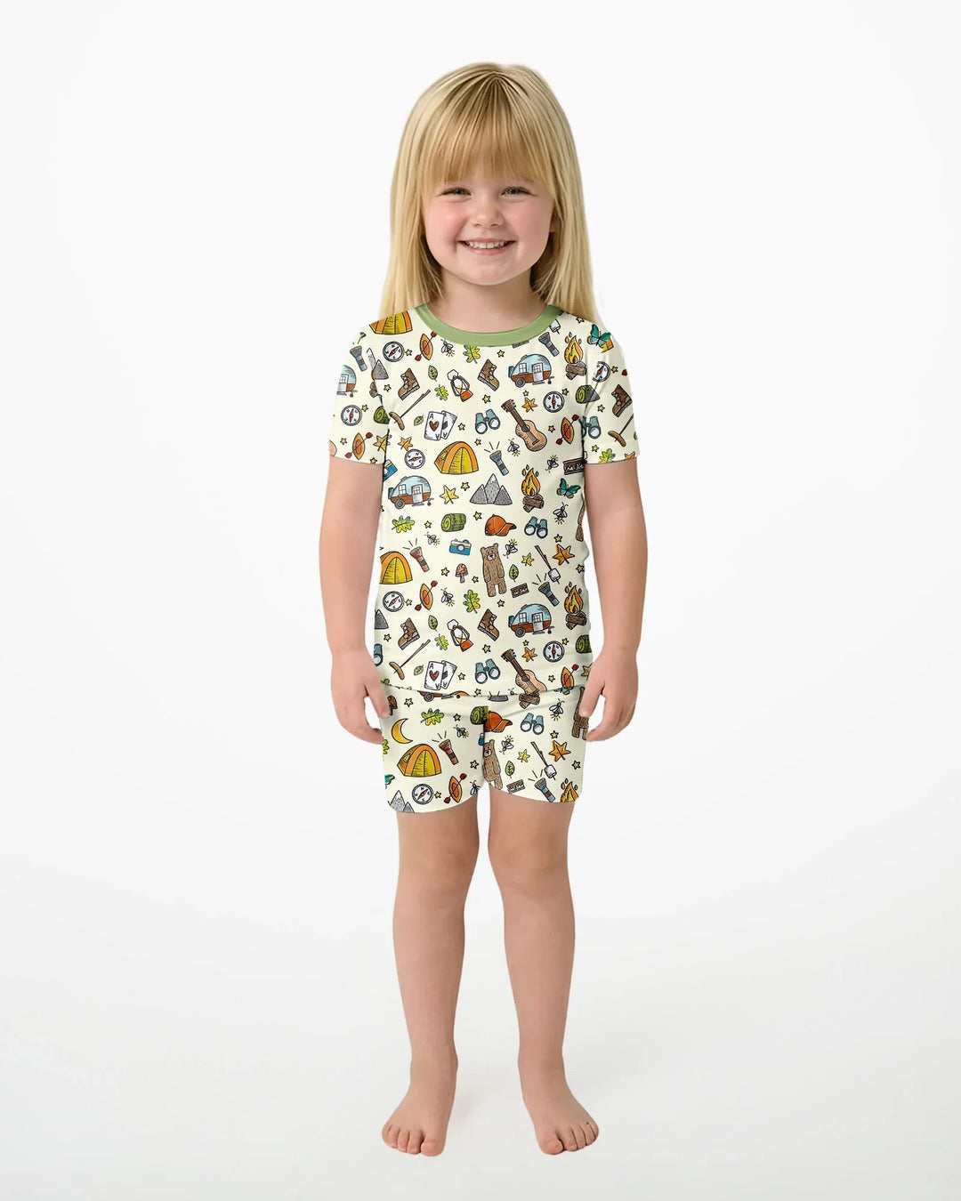 Love Camping Matching Family Bamboo Two Piece Short Sleeve Shorts Pajama Set