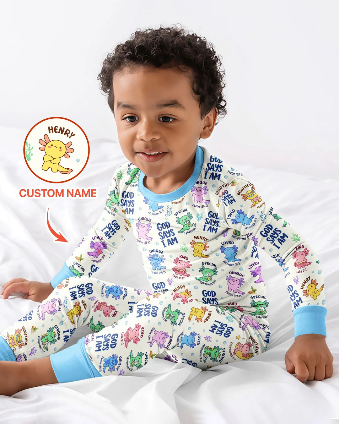 Axolotl God Says I Am Custom Name Bamboo Two Piece Long Sleeve Pajama Set