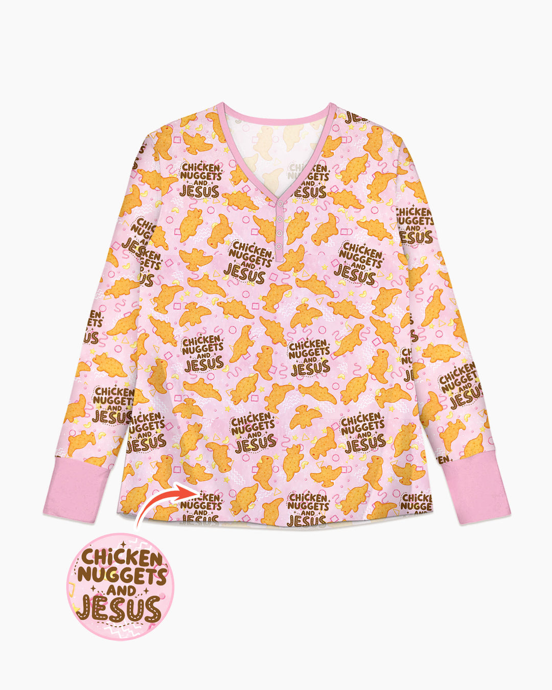 Chicken Nuggets and Jesus Family Matching Bamboo Women Pajama Set