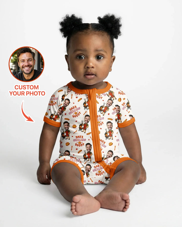 Custom Photo Dad's Grilling Buddy Family Matching Bamboo Shorty Zippy