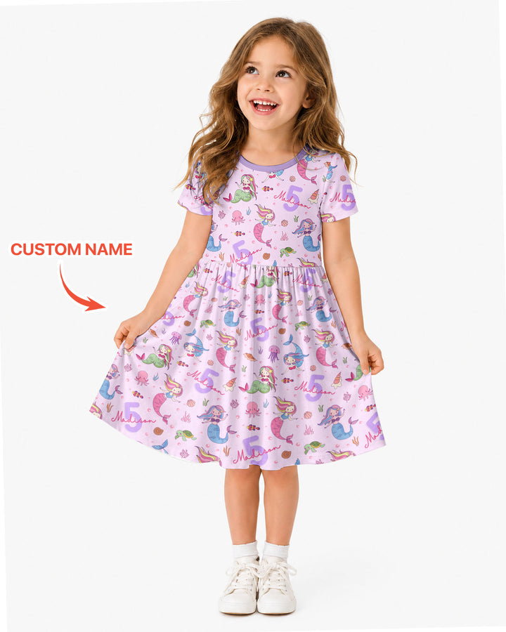Custom Name Birthday Mermaid Bamboo Twirl Dress
