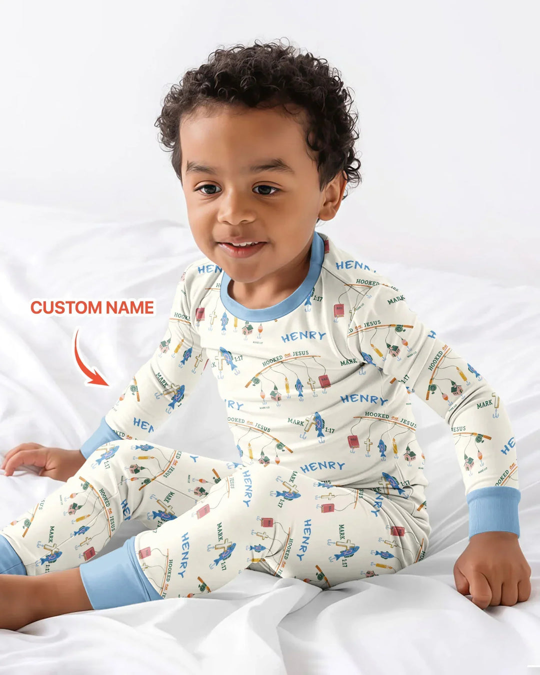 Hooked On Jesus Fishing Matching Bamboo Two Piece Long Sleeve Pajama Set