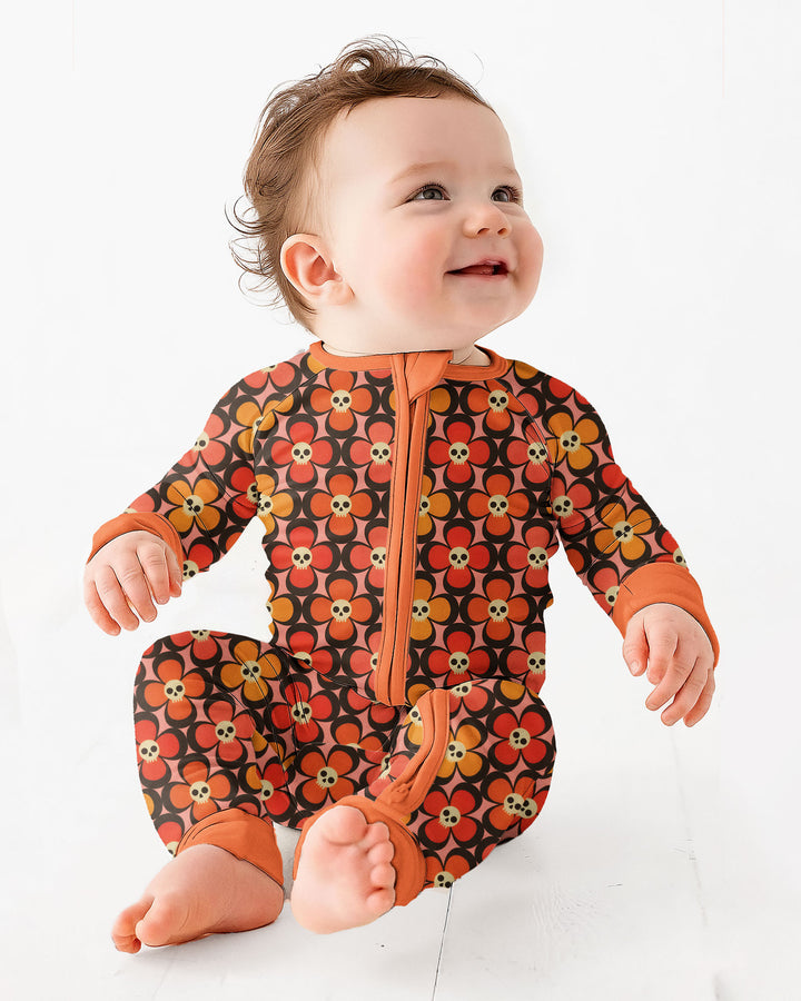Retro Skull Flower Halloween Bamboo Convertible Zippy