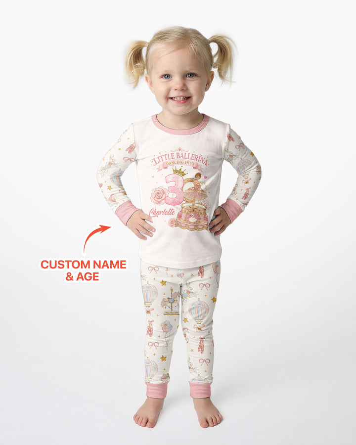 Little Ballerina Birthday Custom Name & Age Bamboo Two Piece Long Sleeve Pajama Set