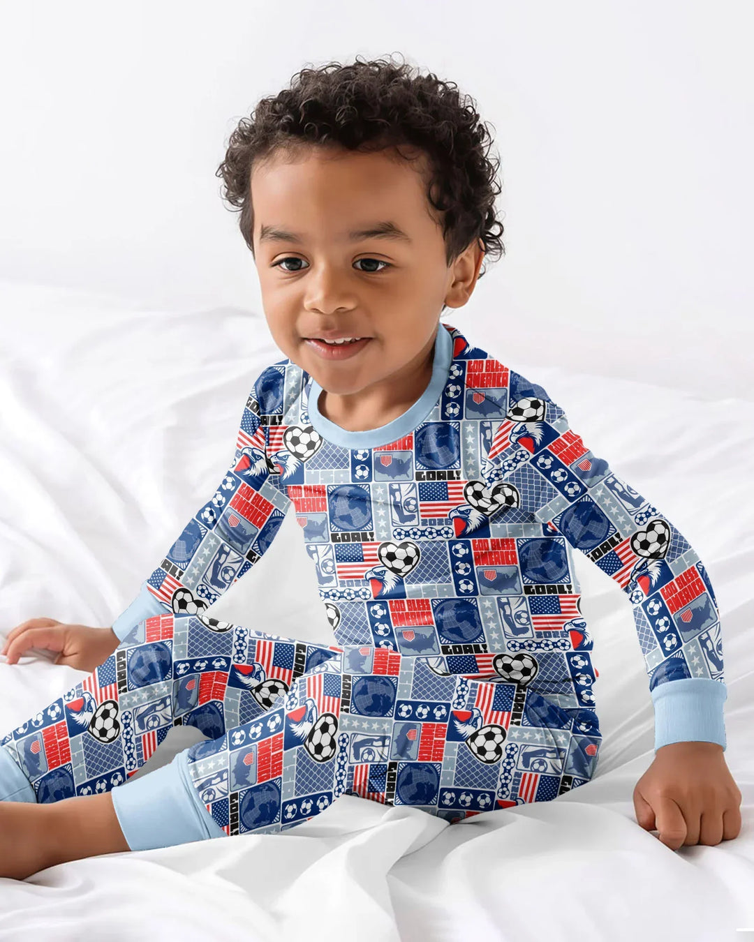 World Soccer God Bless America Bamboo Two Piece Long Sleeve Pajama Set