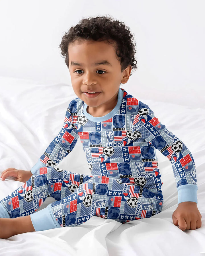 World Soccer God Bless America Bamboo Two Piece Long Sleeve Pajama Set