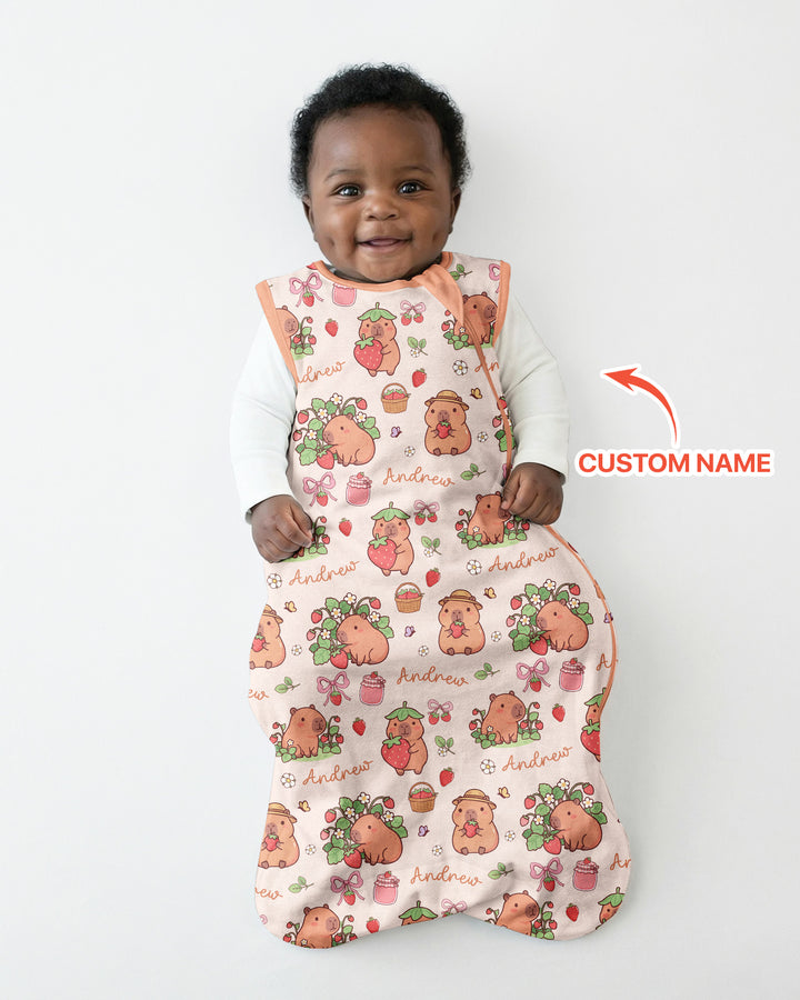 Custom Name Capybara Strawberry Bamboo Sleep Bag