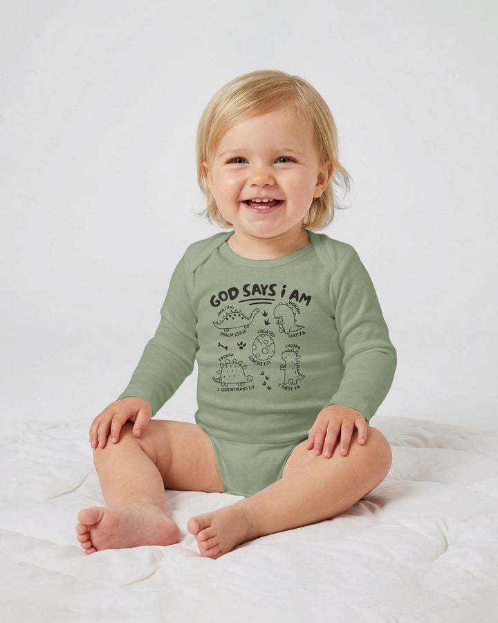 God say i am Dinosaur Bamboo Bodysuit