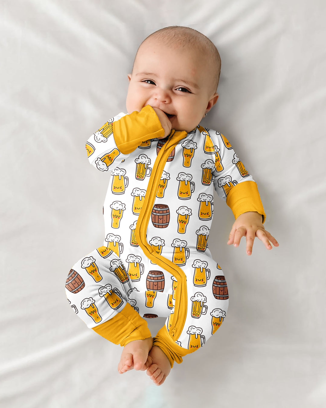 Beer Mugs and Barrels Bamboo Convertible Zippered Romper