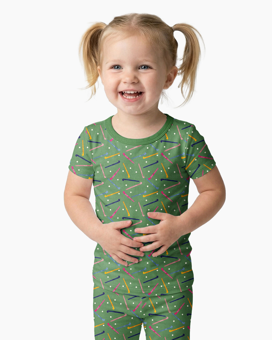 Field Hockey Fun Bamboo Two Piece Short Sleeve Pajama Set