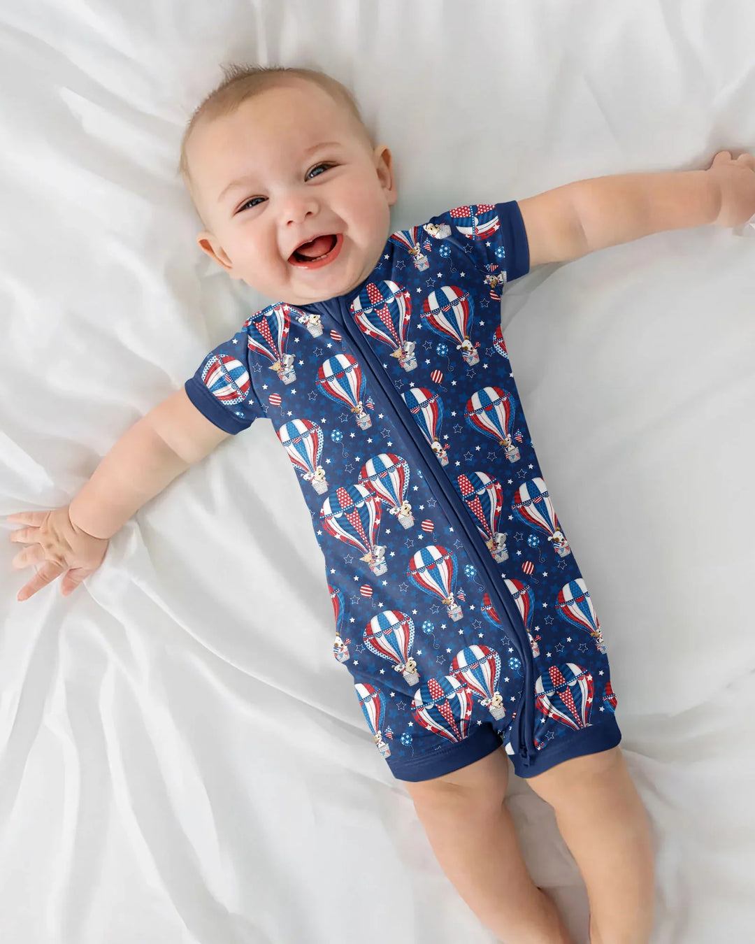 Patriotic Pups in Hot Air Balloons Family Matching Bamboo Shorty Zippy