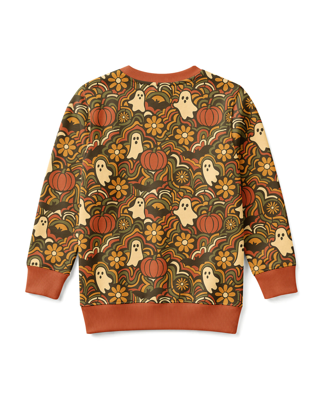 Retro Halloween Ghost Pumpkin Floral Bamboo Crewneck Sweatshirt