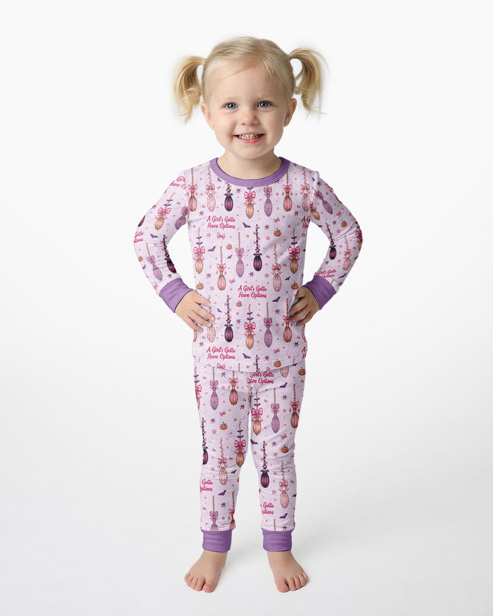 A Girl's Gotta Have Options Witch Brooms Bamboo Two Piece Long Sleeve Pajama Set