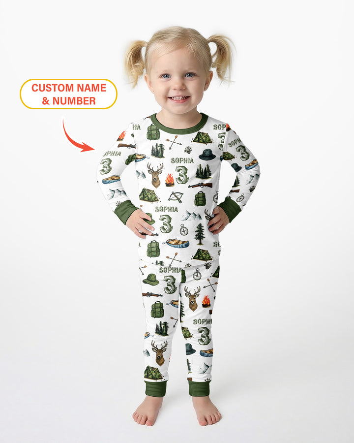 Personalized Birthday Camper Bamboo Two Piece Long Sleeve Pajama Set