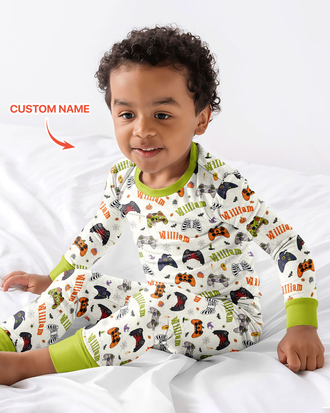 Custom Name Halloween Gaming Controllers Bamboo Two Piece Long Sleeve Pajama Set