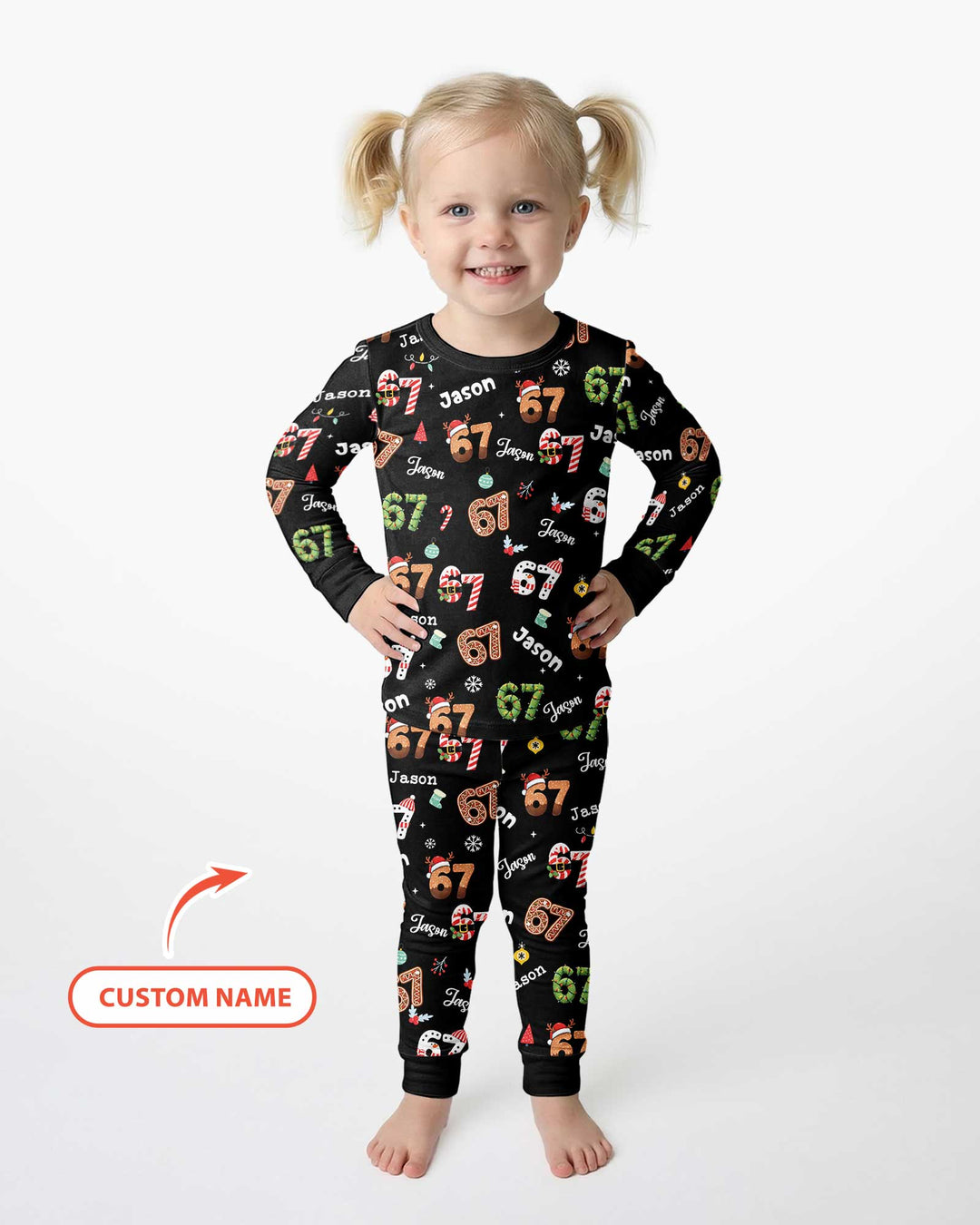 Custom '6 7' Six Seven Christmas Slang Meme Bamboo Two Piece Long Sleeve Pajama Set