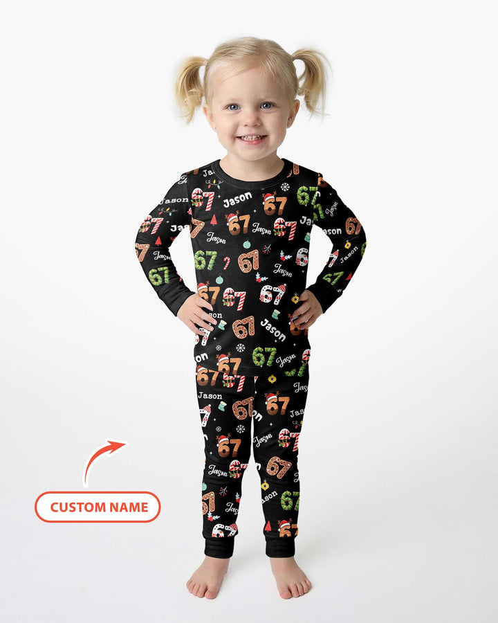 Custom '6 7' Six Seven Christmas Slang Meme Bamboo Two Piece Long Sleeve Pajama Set