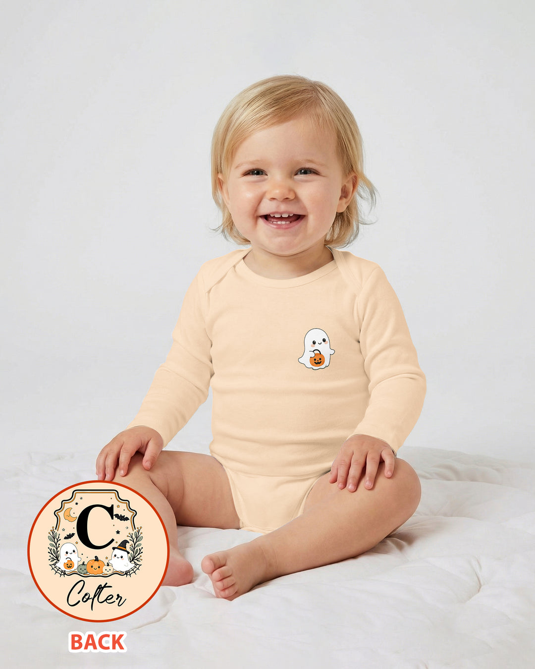 Custom Monogram Ghost Pumpkin Bamboo Bodysuit