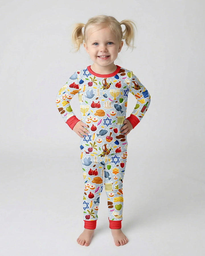 Zweiteiliges Langarm-Pyjama-Set mit Sommerfrüchten