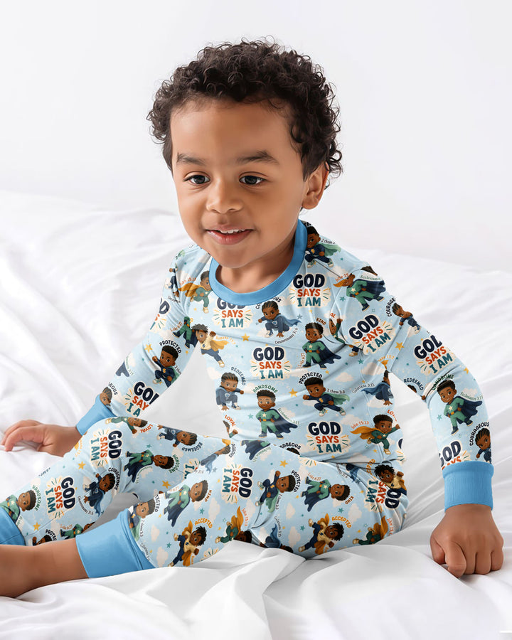 God Says I Am Black Superheroes Bamboo Two Piece Long Sleeve Pajama Set