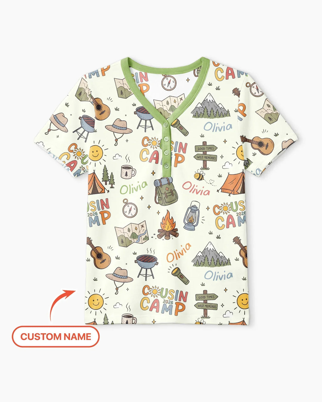 Custom Name Cousin Camp 2026 Bamboo Women Short Sleeve Short Pajama Set