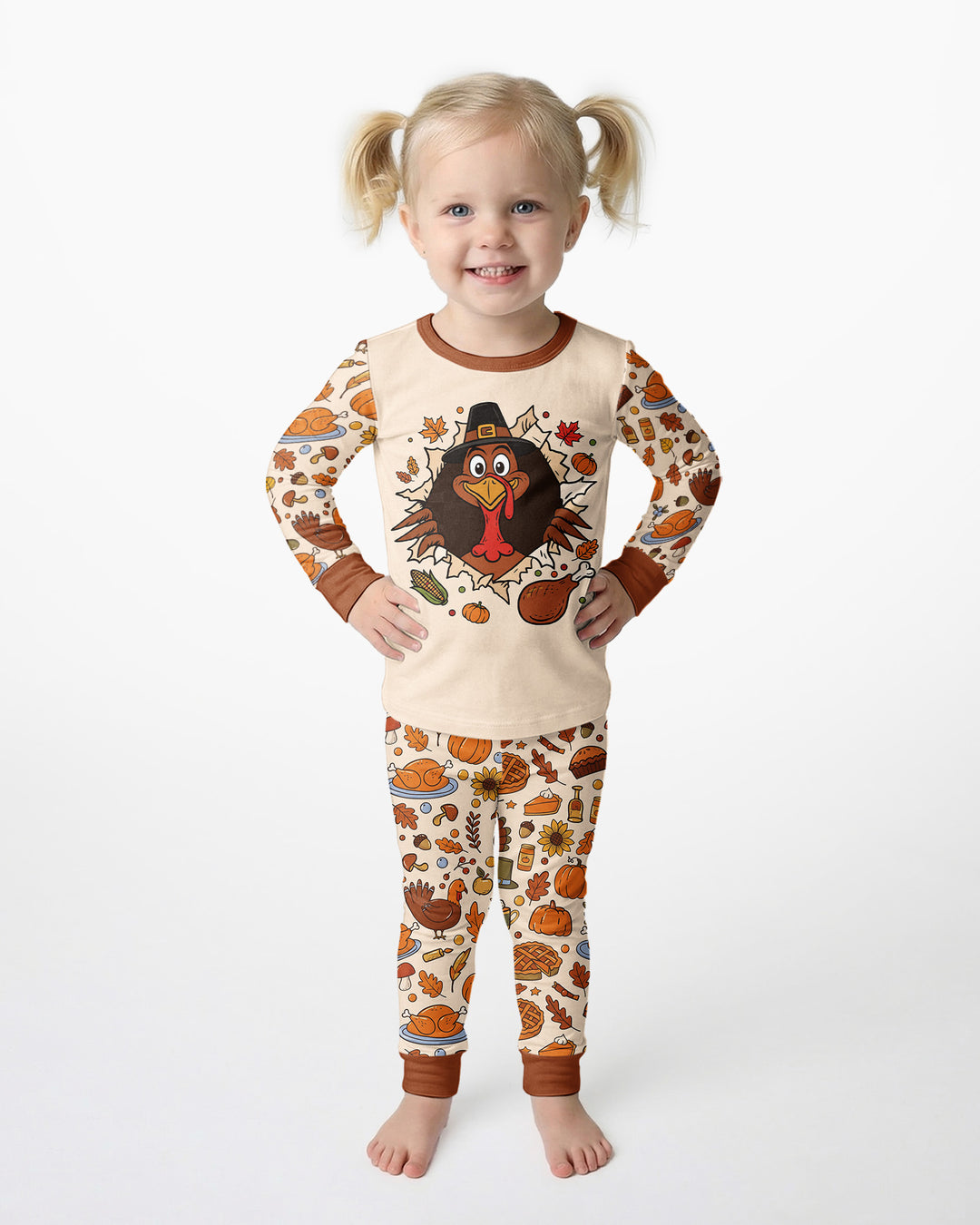 Funny Turkey on Thanksgiving Bamboo Two Piece Long Sleeve Pajama Set