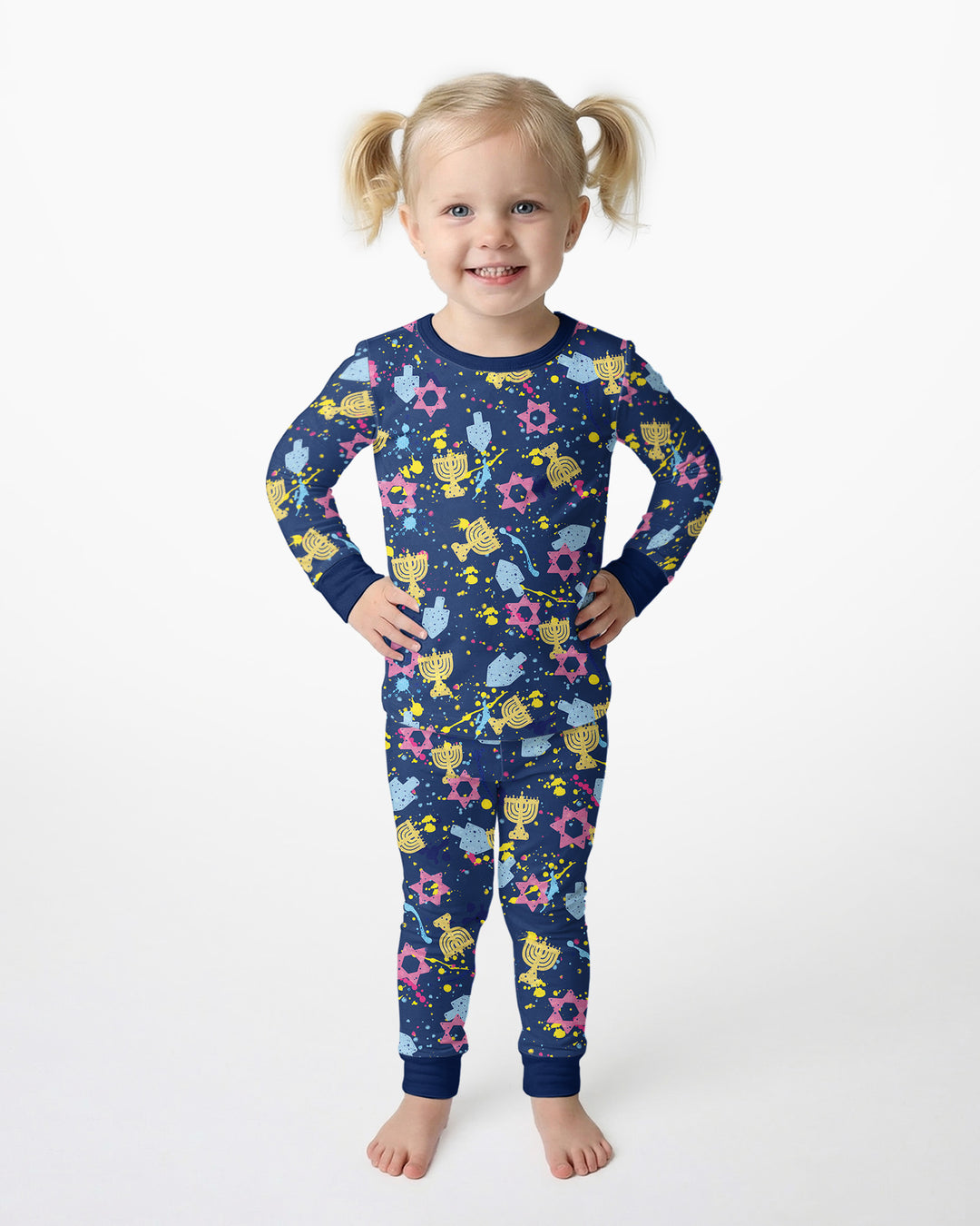 Hanukkah Family Splatter Paint  Bamboo Two Piece Long Sleeve Pajama Set