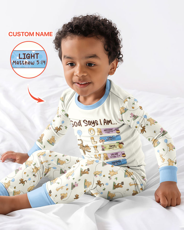 God Says I Am - Blessing Bear Bamboo Two Piece Long Sleeve Pajama Set