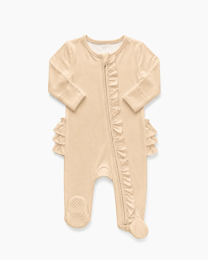 Solid Color Zipper Ruffle Footie