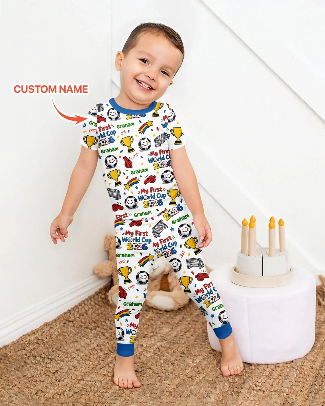 Custom Name My First Soccer Cup Bamboo Two Piece Short Sleeve Pajama Set