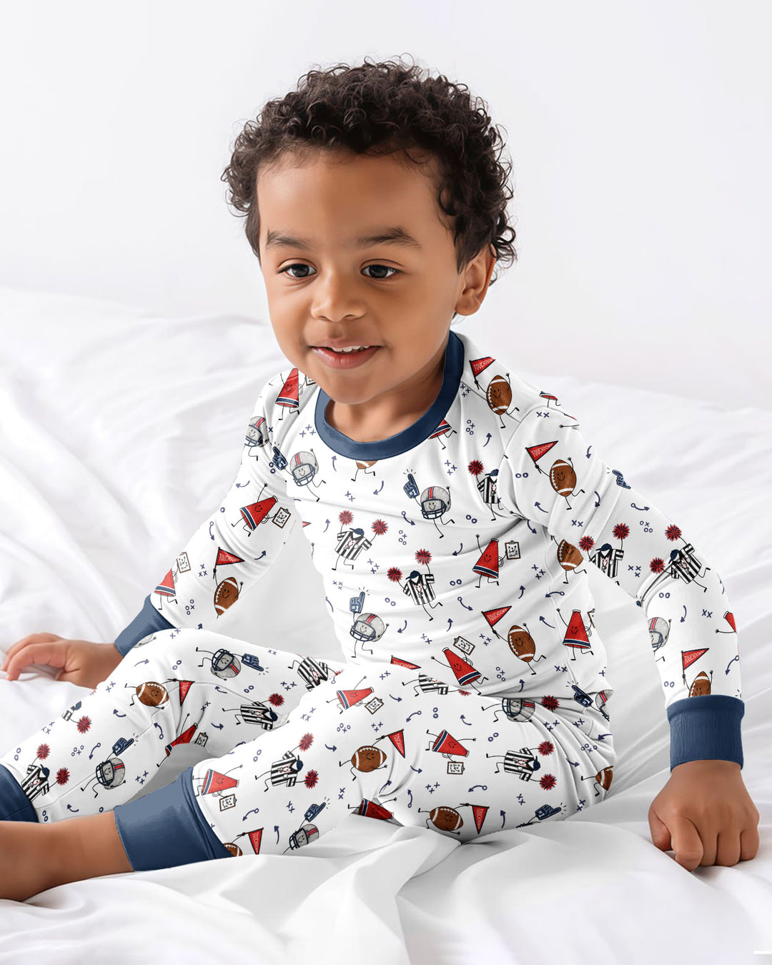 Happy Football Doodles Bamboo Two Piece Long Sleeve Pajama Set