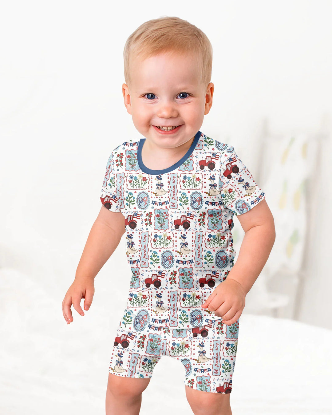 Patriotic USA Silly Goose Family Matching Bamboo Two Piece Short Sleeve Shorts Pajama Set