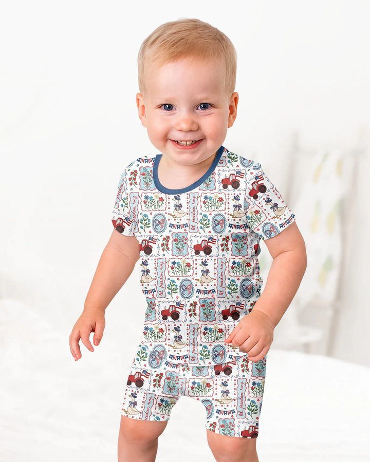 Patriotic USA Silly Goose Family Matching Bamboo Two Piece Short Sleeve Shorts Pajama Set