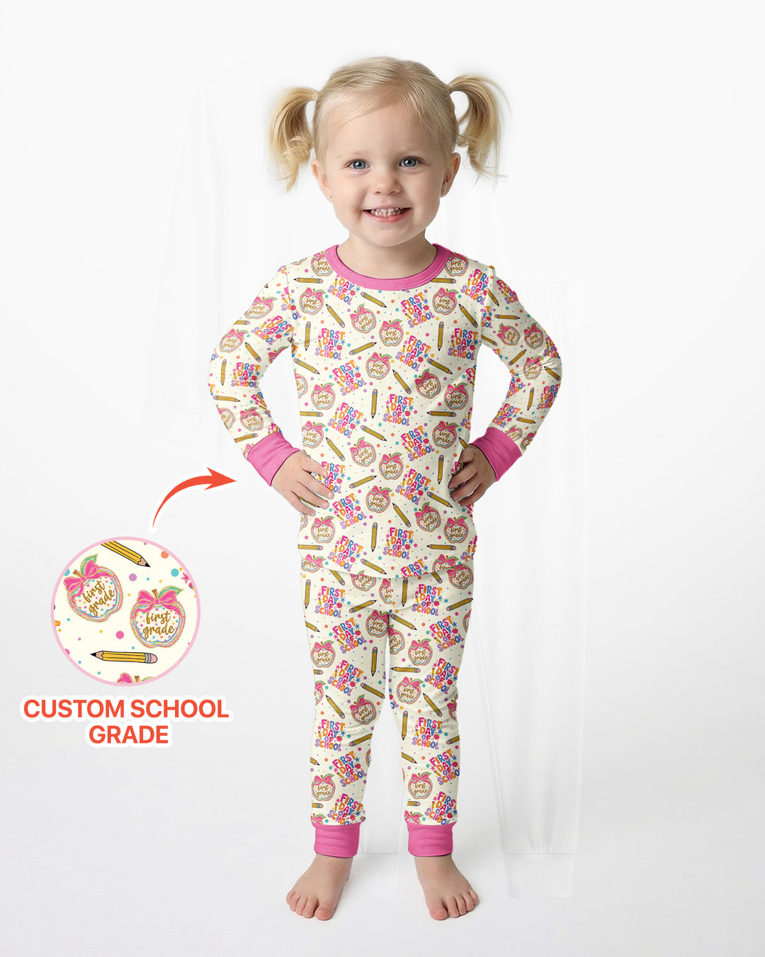 Custom School Grade First Day Cutie Bamboo Two Piece Long Sleeve Pajama Set