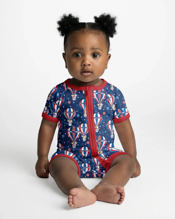 Patriotic Pups in Hot Air Balloons Family Matching Bamboo Shorty Zippy