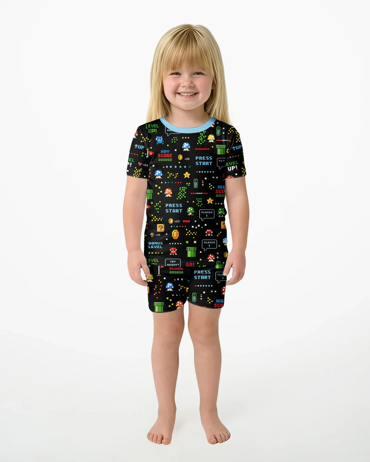 Pixel Game Lover Matching Bamboo Two Piece Short Sleeve Shorts Pajama Set