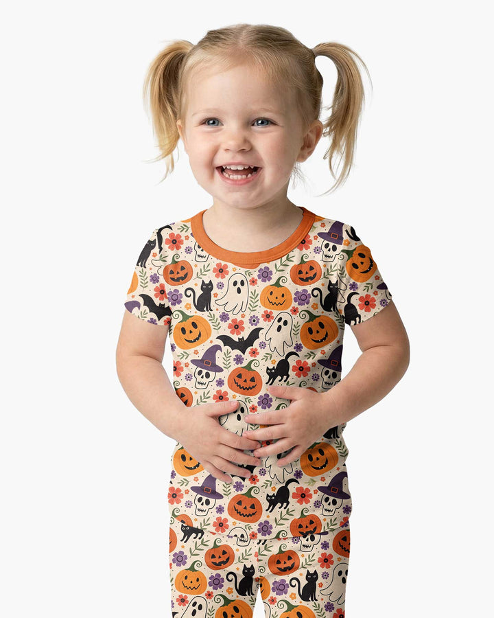 Spooky Halloween Floral Delight Bamboo Two Piece Short Sleeve Pajama Set