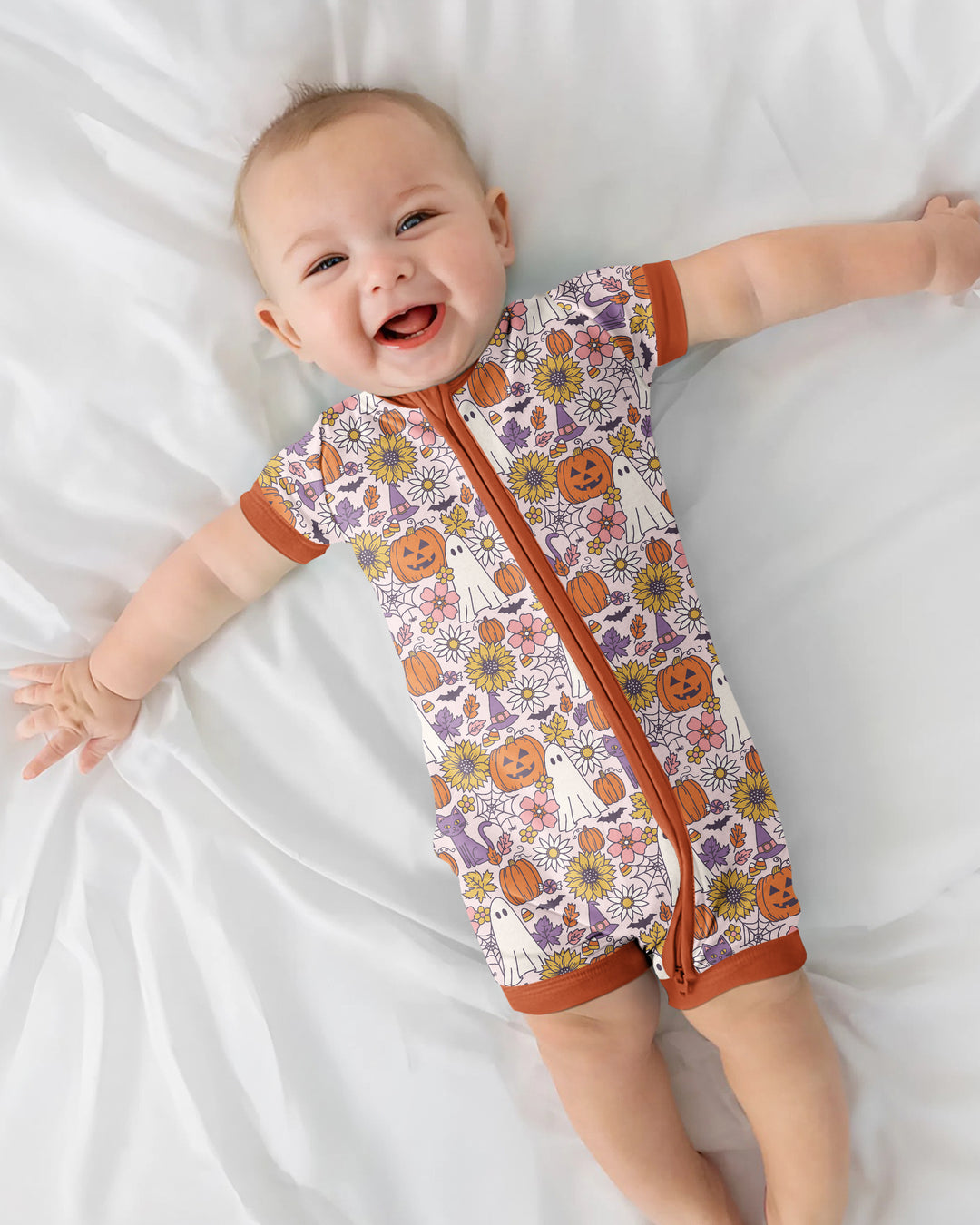 Ghost Pumpkin Fall Floral Halloween Bamboo Shorty Zippy